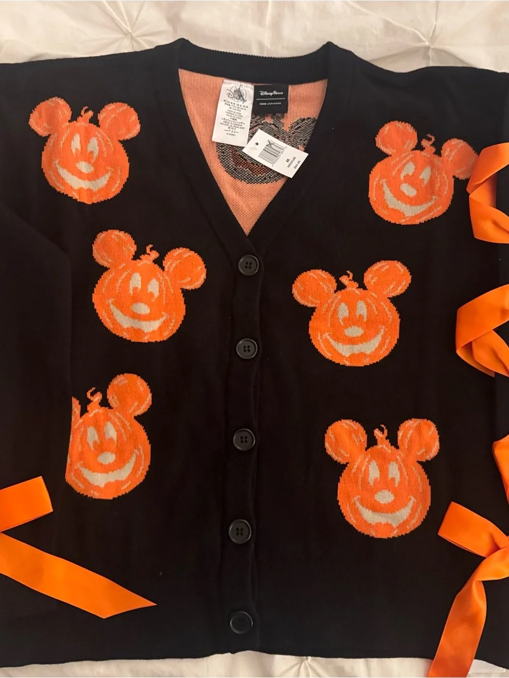 NWT DISNEY PARKS x HER UNIVERSE MICKEY MOUSE  PUMPKIN & BOW CARDIGAN SIZE MEDIUM